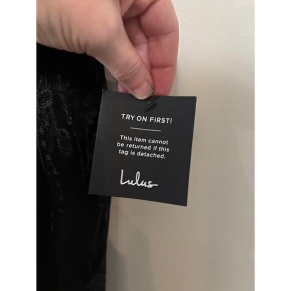 Lulus Seriously Cute Mini Dress Black Embroidered Mesh Puff Sleeve Large NWT - Picture 8 of 9